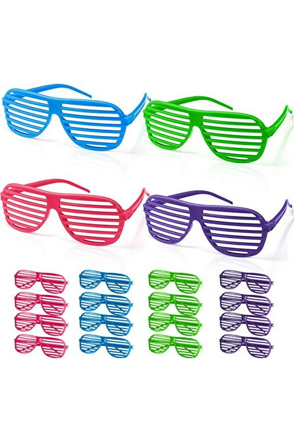 12 Pairs Shutter Glasses Shades Eyeglasses - Neon Color Slotted Sunglasses for Kids & Teens 80's Party Props