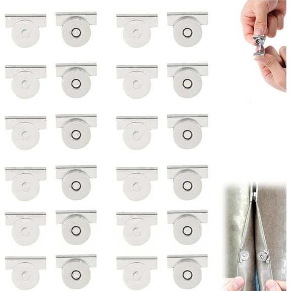 12 Pairs Snap Buttons Metal Seamless Magnetic Buckle Clasp for Clothing, Tote Bags and DIY Crafts, No Sewing Required & Easy to Use (Silver)