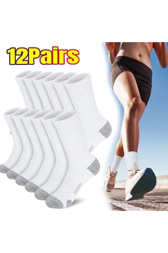 12 Pairs Socks, Athletic Crew Socks Cushion Running Socks Performance Breathable Sports Socks for Men Women