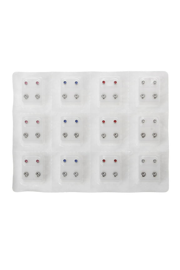12 Pairs Stainless Steel Hypoallergenic Ear Piercing Earrings 3mm Clear CZ Studs