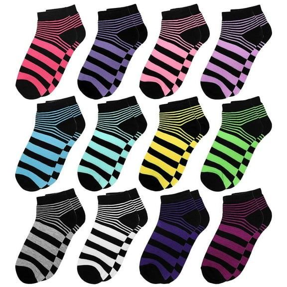 12-Pack Assorted Colors Women's Ankle Socks Size 9-11 Striped #2