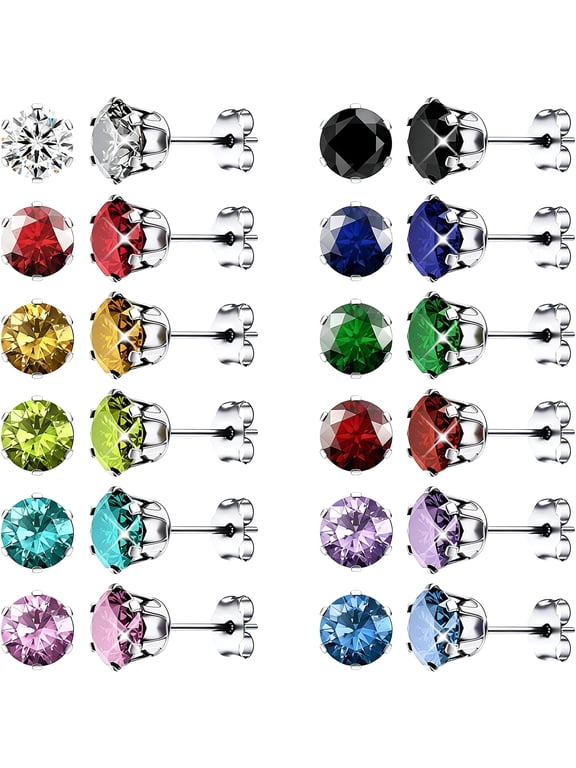 12 Pairs Stud Earrings for Women Hypoallergenic Earrings Set Cubic Zirconia 316L Stainless Steel Earrings Dainty Gifts