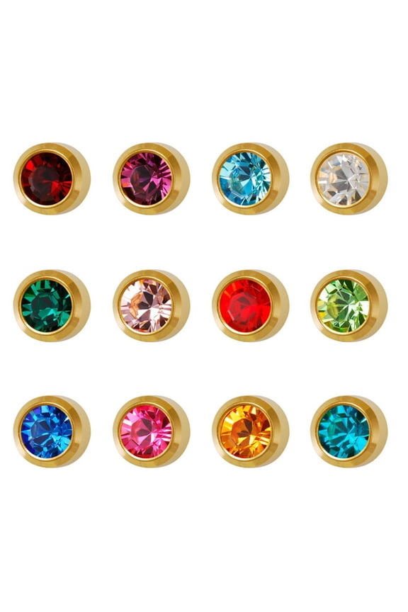 12 Pairs Studex Birthstones Mini 2mm Gold Plated Bezel Setting Ear Piercing Stud Earrings