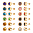thumbnail image 1 of 12 Pairs Surgical Stainless Steel Flat Back Birthstone Cubic Zirconia Stud Earrings, Gold Plated Screw Back Round Star Heart Flower Hexagon Triangle CZ Stud Earrings Set, 1 of 8