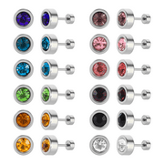 12 Pairs Surgical Stainless Steel Flat Back Birthstone Cubic Zirconia Stud Earrings, Gold Plated Screw Back Round Star Heart Flower Hexagon Triangle CZ Stud Ear