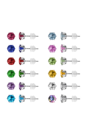 12 Pairs Surgical Stainless Steel Stud Earring Sets Birthstone Cubic Zirconia Stud Earrings for Women 3 4 5 6mm