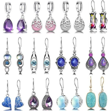 12 Pairs Teardrop Druse Crystal Drop Dangle Earrings for Women Cubic Zirconia Huggie Hoop Earring Jewelry Set Christmas Gifts