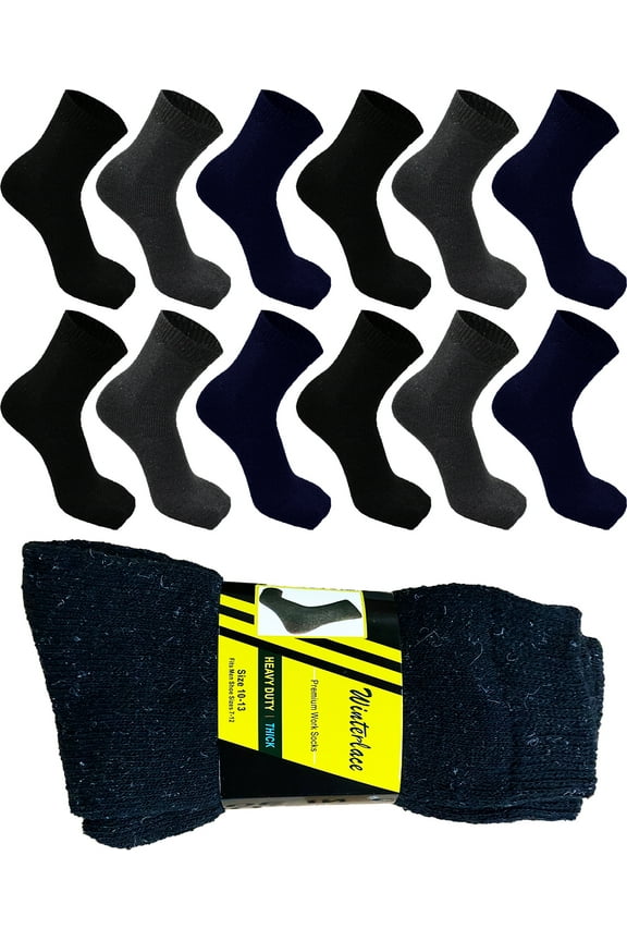 12 Pairs Thermal Work Boot Socks for Men, Warm Heavy Duty Cushioned Thick Winter Bulk Wholesale (Assorted)