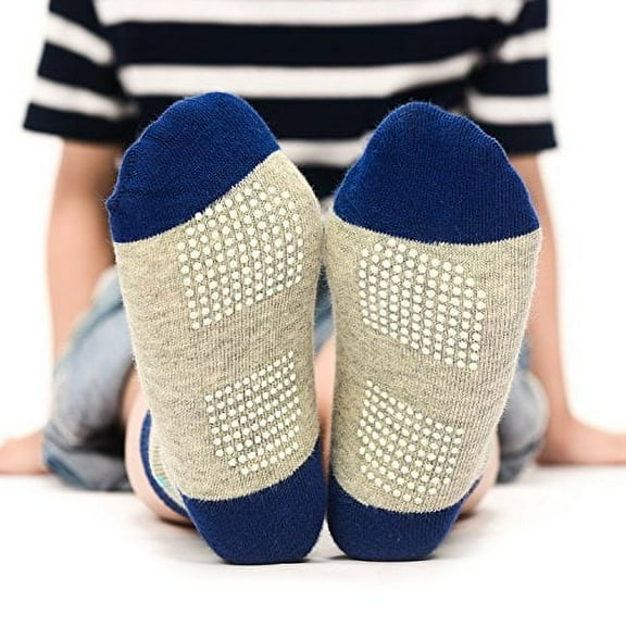 12 Pairs Toddler Boy Grips Socks, Baby Socks Boy Infant Cotton Crew Socks Anti Slip for Kids