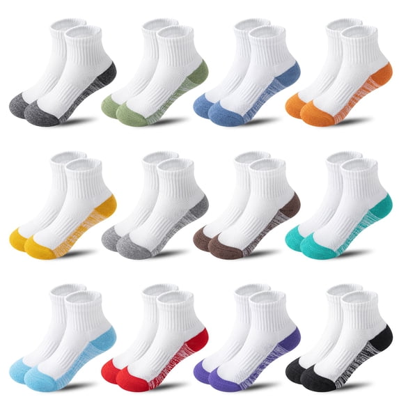 12 Pairs Toddler Kids Cushion Socks Boys&Girls Athletic Basketball Sport Youth Crew Soft Breathable Socks For Outdoor