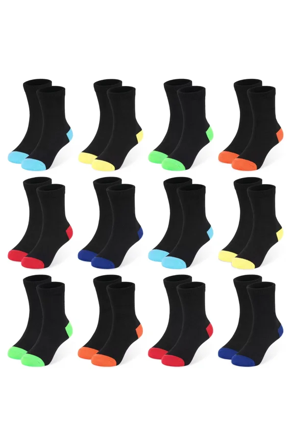 12 Pairs Toddler Socks Boys Crew Socks Kids Girls Sock Boys Dress Sock Black 1-13 Years