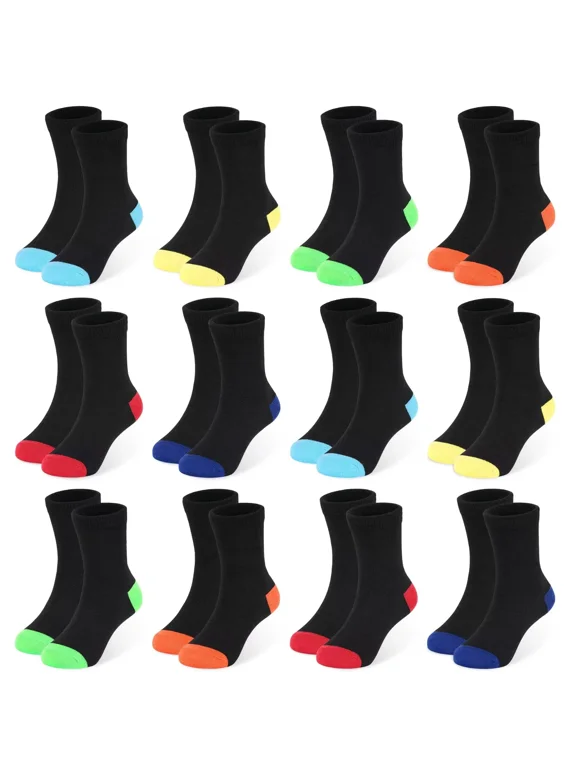 12 Pairs Toddler Socks Boys Crew Socks Kids Girls Sock Boys Dress Sock Black 1-13 Years
