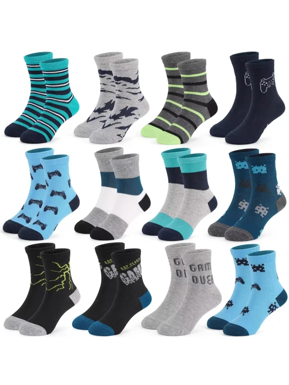 12 Pairs Toddler Socks Boys Dinosaur Socks Kids Fun Cartoon Novelty Crazy Crew Sock for Children 1-7 Years Old