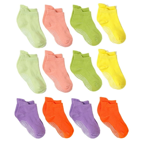 12 Pairs Toddler Socks With Grips Floor Crew Sock Comfortable Breathable for Kids Infants Boys Girls Spring Summer Fall L Type7