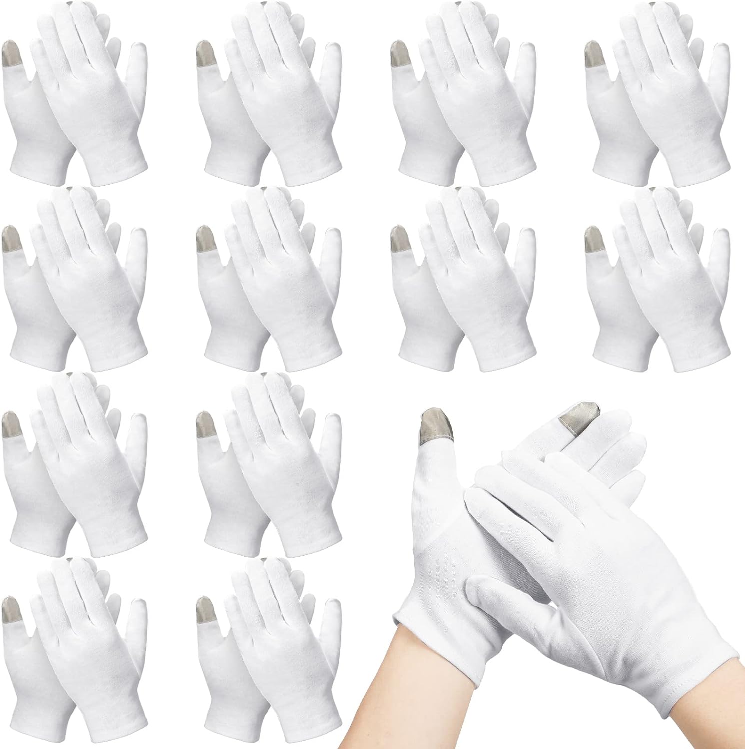 12 Pairs Touch Screen Moisturizing Gloves Cotton Spandex Blend Eczema