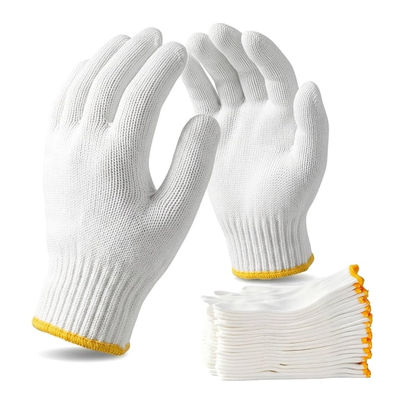 12 Pairs Unisex Cotton Polyester Knitted Work Gloves, Breathable Safety Protective Gloves for Gardening, Warehouse, Construction & Maintenance Work