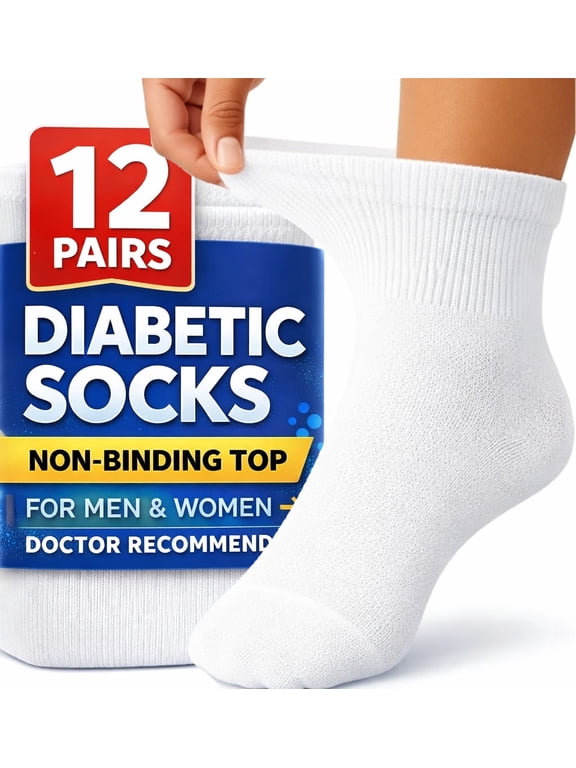 12 Pairs Value Pack Cotton Diabetic Socks Ankle for Men and Women White (Size 10-13)