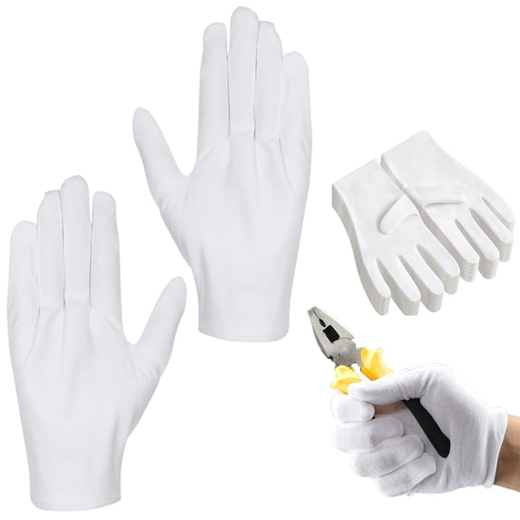 12 Pairs White Cotton Gloves, Breathable Work Glove Liners for Moisturizing, SPA, Jewelry Inspection - Stretchy Fit for Women