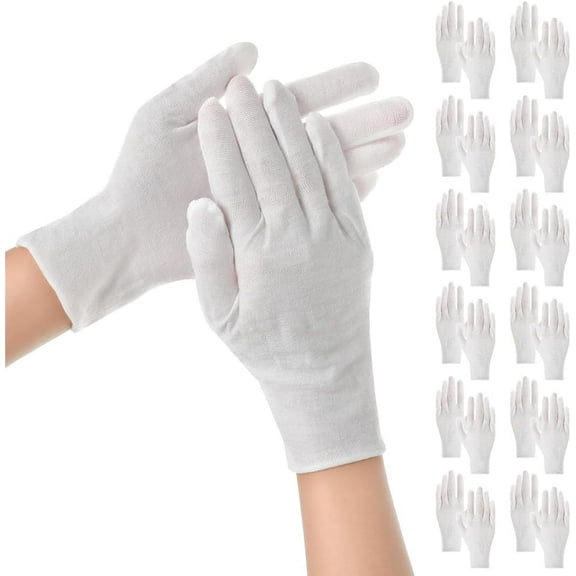 12 Pairs White Cotton Gloves for Dry Hands Moisturizing Overnight Gloves Thin Cotton Liner Gloves for Eczema Sleeping Women Men Art Handling One Size Fit Most Adult Moisturizing Hand Gloves