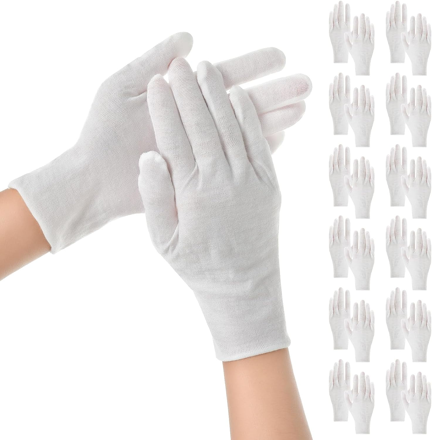 12 Pairs White Cotton Gloves for Dry Hands Moisturizing Overnight