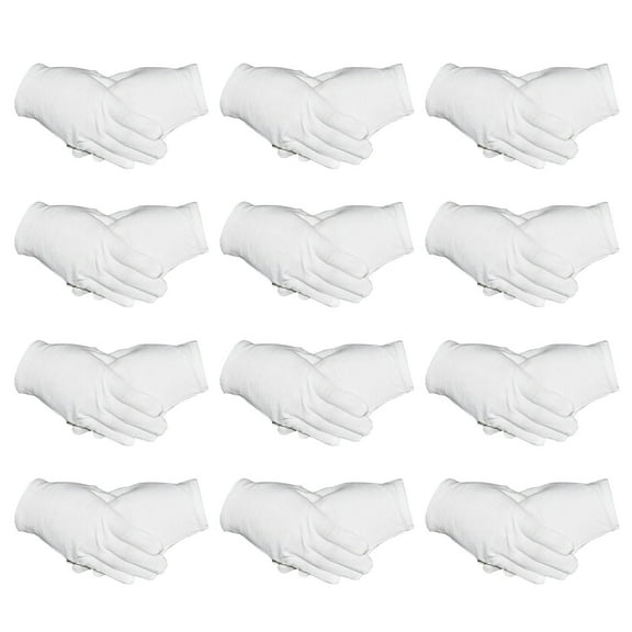 12 Pairs White Cotton Gloves - for Cosmetic Moisturizing, Jewelry Inspection, Hand Spa, Washable