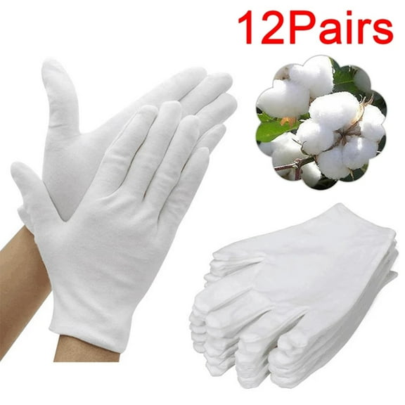 12 Pairs White Cotton Gloves for Dry Hands Inspection Photo Jewelry Serving Costume Eczema Moisturizing SPA, One Size Fit Most, by Stuffygreenus