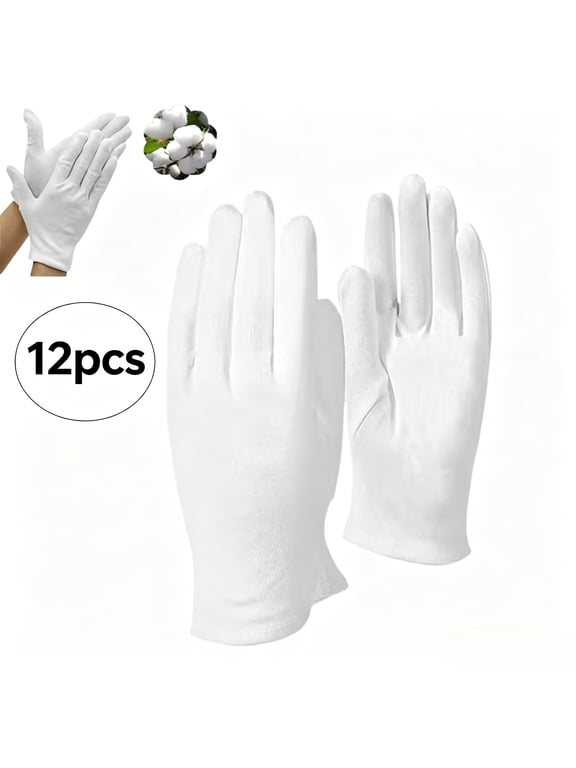 12 Pairs white Cotton Gloves , Soft Breathable Dry Skin Hand Care for Inspection, Photo, Jewelry, Serving, and SPA