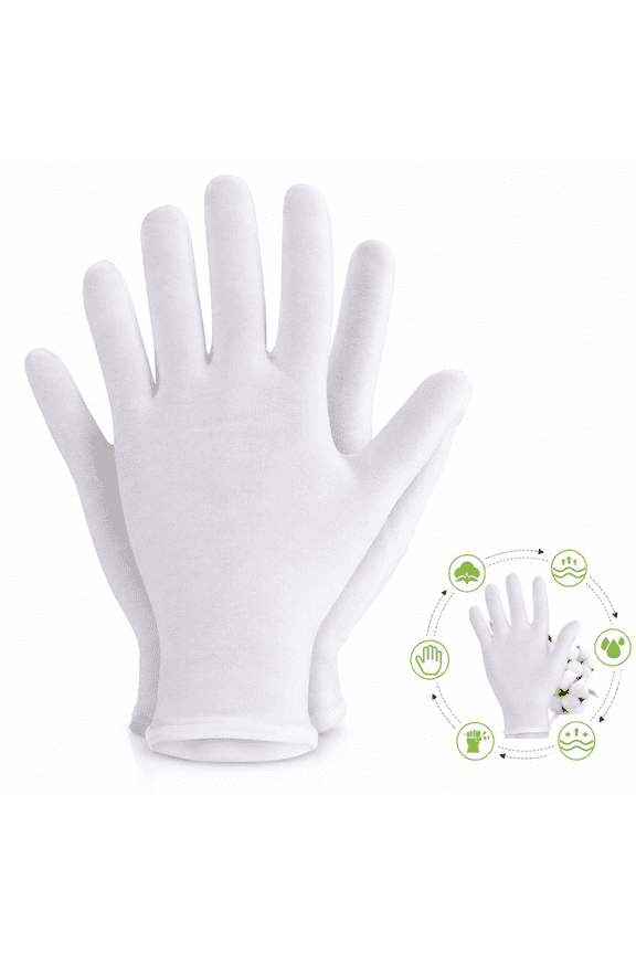 12 Pairs White Cotton Work Gloves Soft Reusable Handling Gloves For Jewelry Coins Silver Watches Photography Collectibles Museum Archival Inspection Protective Gloves