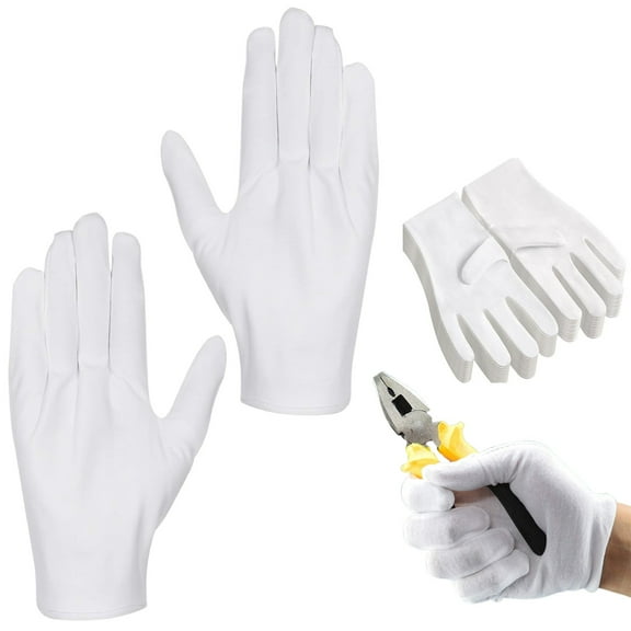 12 Pairs White Cotton Work Gloves for Women and Men, Soft Breathable Liner Gloves for SPA, Jewelry, Inspection, Household Cleaning, Moisturizing, Stretchy Fit