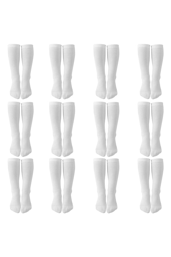 12 Pairs White Knee High Socks, Cotton Tie Dye Socks for Youngsters, Breathable Mesh, Seamless Toe, School Uniform Socks, Suitable for Foot Length from18 cm / 7.1 in to 22 cm / 8.7 in