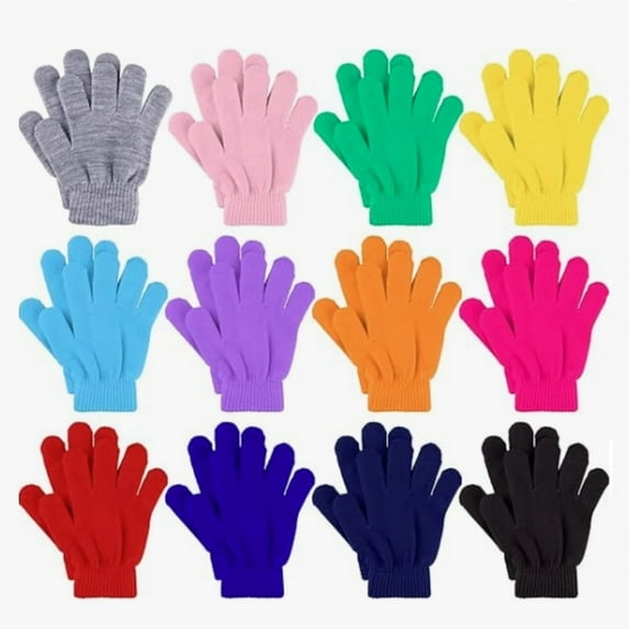 12 Pairs Winter Gloves,Kid's Warm Knit Gloves,Stretchy Mittens Full Fingers Gloves,Bulk Knitted Stretch Mittens for Boys and Girls,Children Christmas Gifts