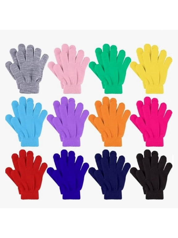 12 Pairs Winter Gloves,Kid's Warm Knit Gloves,Stretchy Mittens Full Fingers Gloves,Bulk Knitted Stretch Mittens for Boys and Girls,Children Christmas Gifts