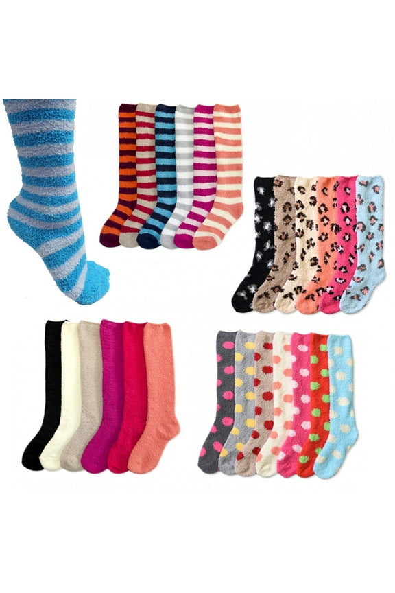 12 Pairs Women Girl Winter Socks Cozy Fuzzy Slipper Long Knee High Lot Warm 9-11