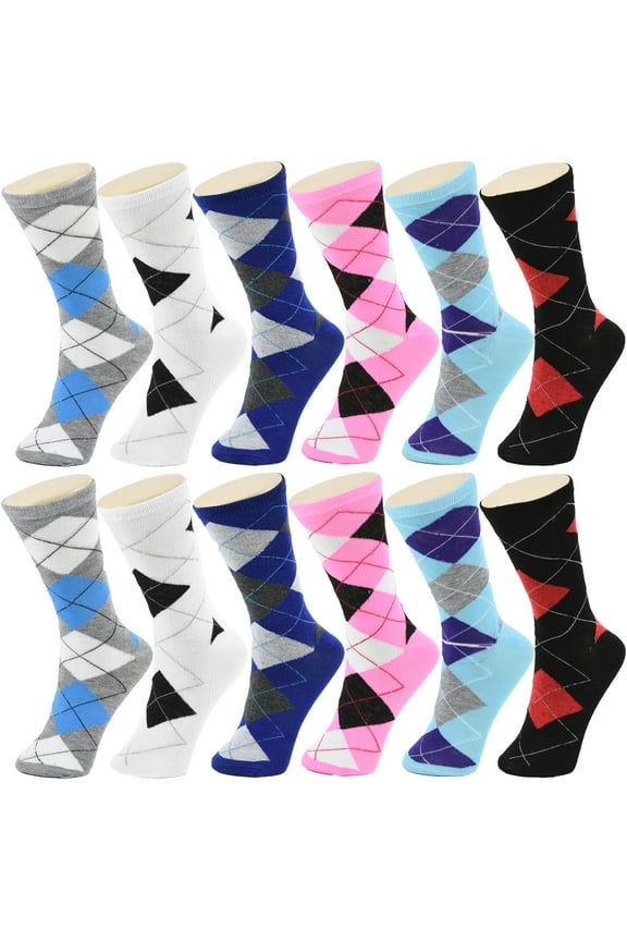 12 Pairs Women Novelty Fun Cotton Colorful Patterned School Casual Crew Socks