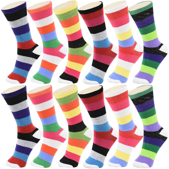 12 Pairs Women Novelty Fun Cotton Colorful Patterned School Casual Crew Socks