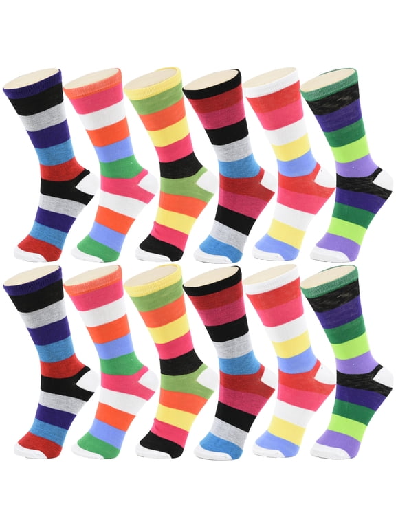 12 Pairs Women Novelty Fun Cotton Colorful Patterned School Casual Crew Socks
