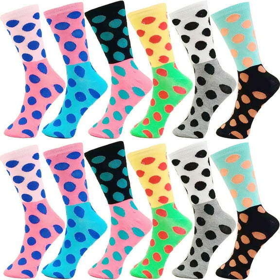 12 Pairs Women Novelty Fun Cotton Colorful Patterned School Casual Crew Socks