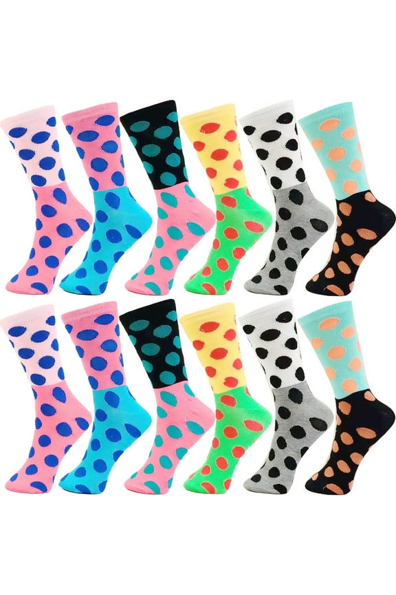 12 Pairs Women Novelty Fun Cotton Colorful Patterned School Casual Crew Socks