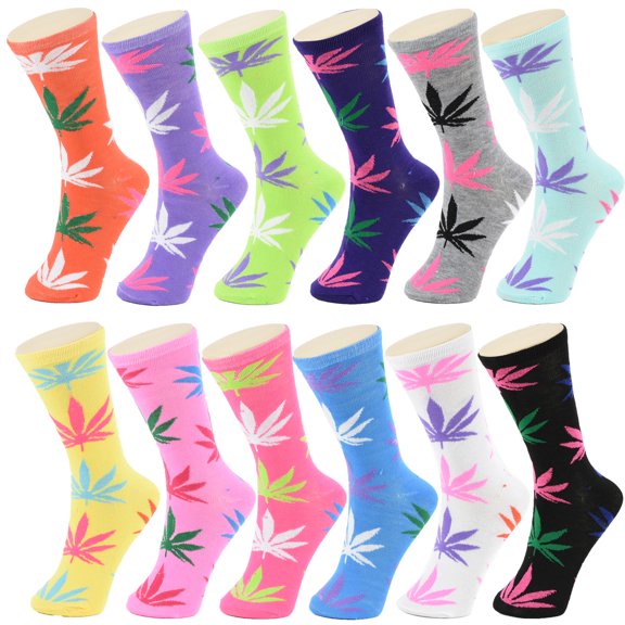 12 Pairs Women Novelty Fun Cotton Colorful Patterned School Casual Crew Socks