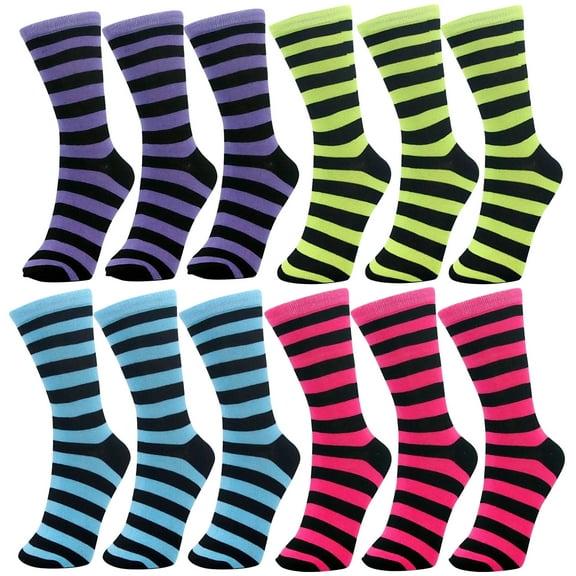 12 Pairs Women Novelty Fun Cotton Colorful Patterned School Casual Crew Socks