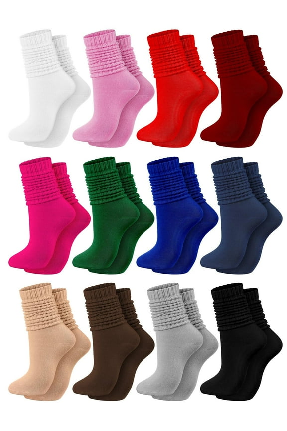 12 Pairs Women Slouch Socks Bulk Cotton Scrunch Socks 80s 90s Knit Boot Socks Warm Knee High Socks Stacked Socks
