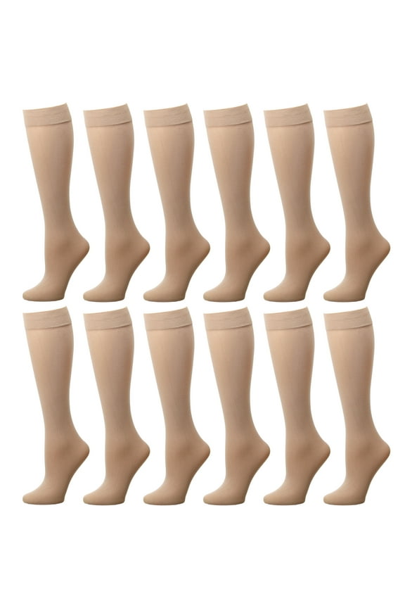12 Pairs Women Trouser Socks with Comfort Band Stretchy Spandex Opaque Beige Color