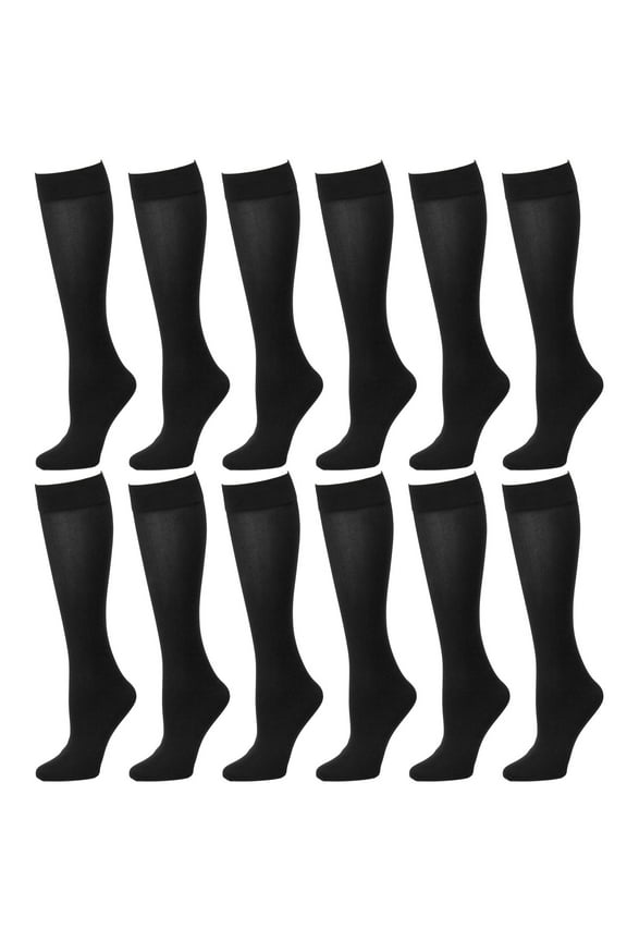 12 Pairs Women Trouser Socks with Comfort Band Stretchy Spandex Opaque Black Color