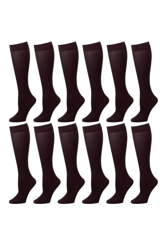 12 Pairs Women Trouser Socks with Comfort Band Stretchy Spandex Opaque Brown Color
