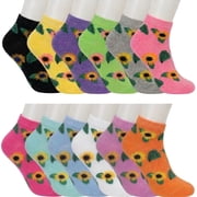 12-Pairs Womens Ankle Athletic Low Cut Socks Colorful Lightweight Casual Sunflowers