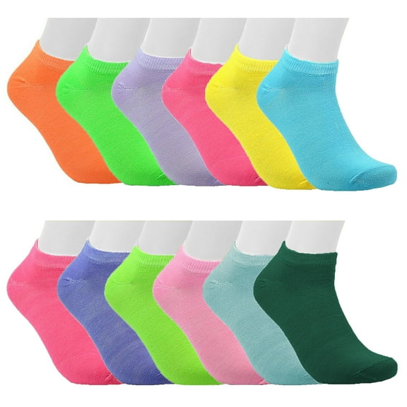 12-Pairs Women's Ankle Athletic Low Cut Socks Colorful Mixed Solid Lightweight Casual Socks