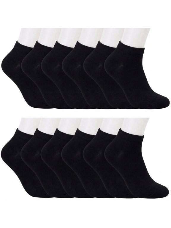 12-Pairs Women's Ankle Athletic Low Cut Socks Colorful Solid Lightweight Casual Socks Black