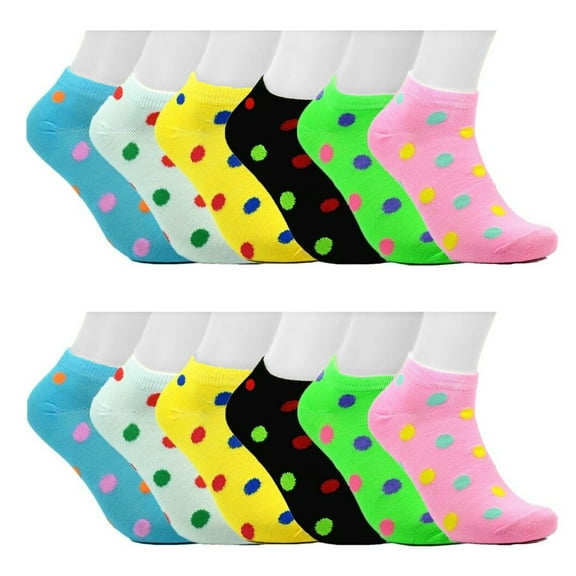12-Pairs Women's Ankle Athletic Low Cut Socks Colorful Solid Lightweight Casual Socks Dots