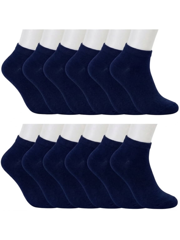 12-Pairs Women's Ankle Athletic Low Cut Socks Colorful Solid Lightweight Casual Socks Navy