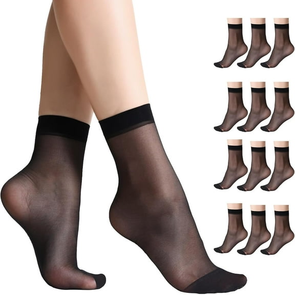 12 Pairs Women's Ankle High Sheer Socks for Women Nylon Socks Soft Tight Hosiery with Reinforced Toe